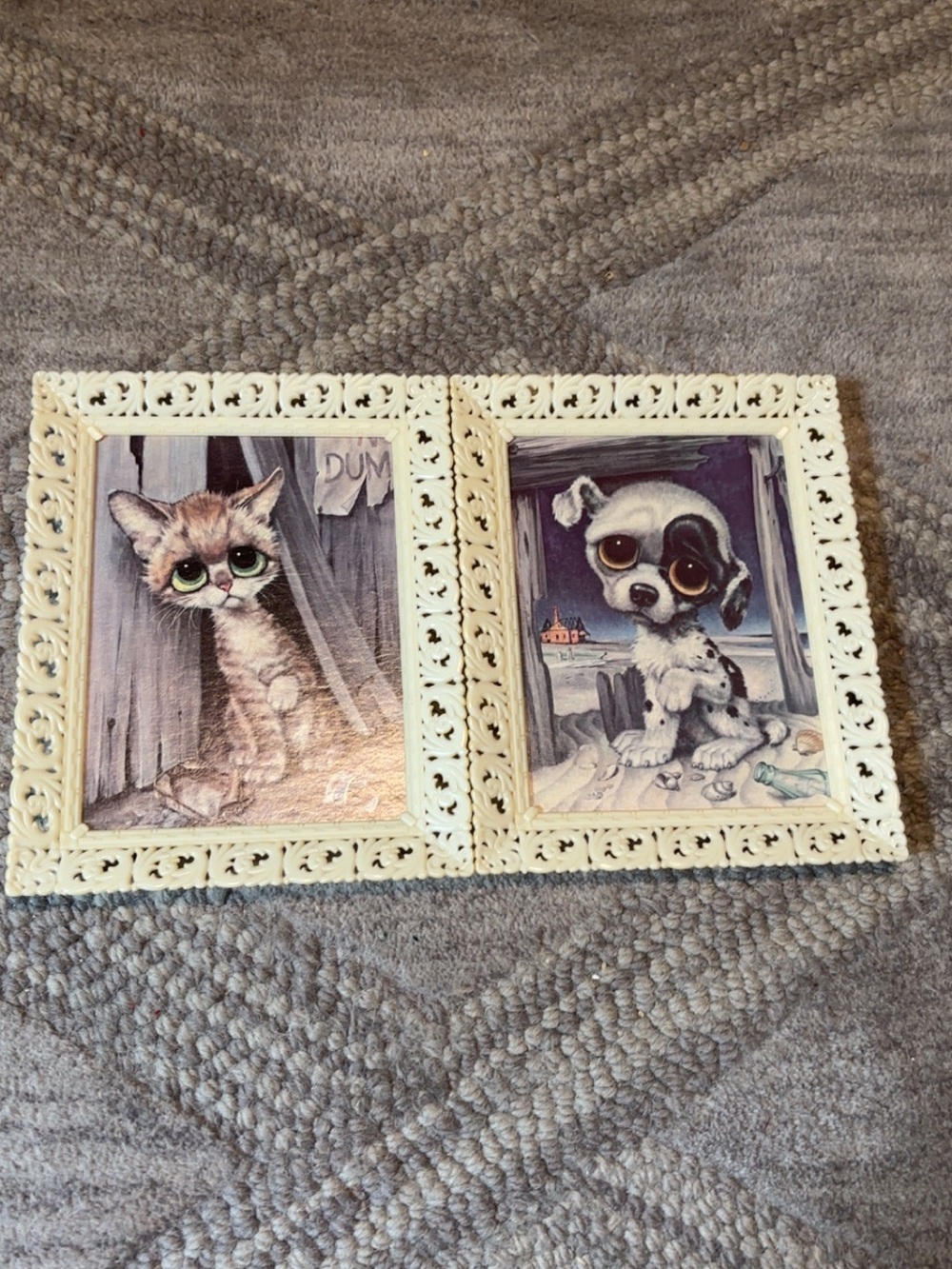 Vintage Dog Cat Wall Art Big Eyes Gia Pity Puppy Pitty Kitty Gig MCM OG frames